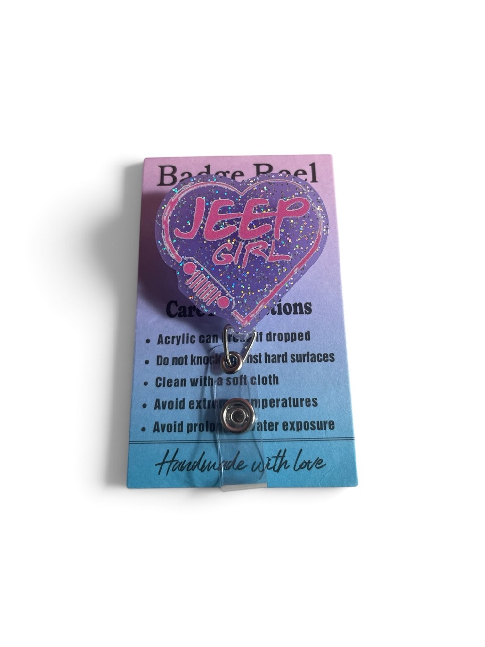 Jeep Pink Purple Glitter Heart Badge Reel - Jeep Girl